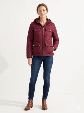 J.Crew Signature Puffer Jacket Burgundy Maroon XS Primaloft Quilted Hooded